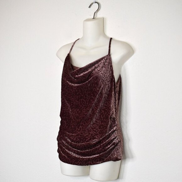 NY & Co Burnout Velvet Top Sz S Draped Ruched Whimsigoth Holiday Boho Party - Picture 4 of 15
